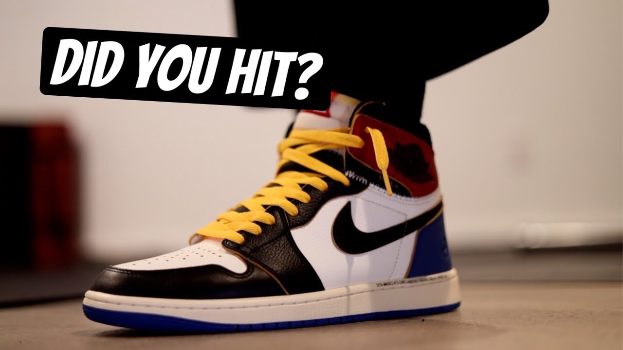 Jordan 1 Retro High OG SP Fragment x Union LA Varsity Red Sport Royal On Foot (Потрясающие!)