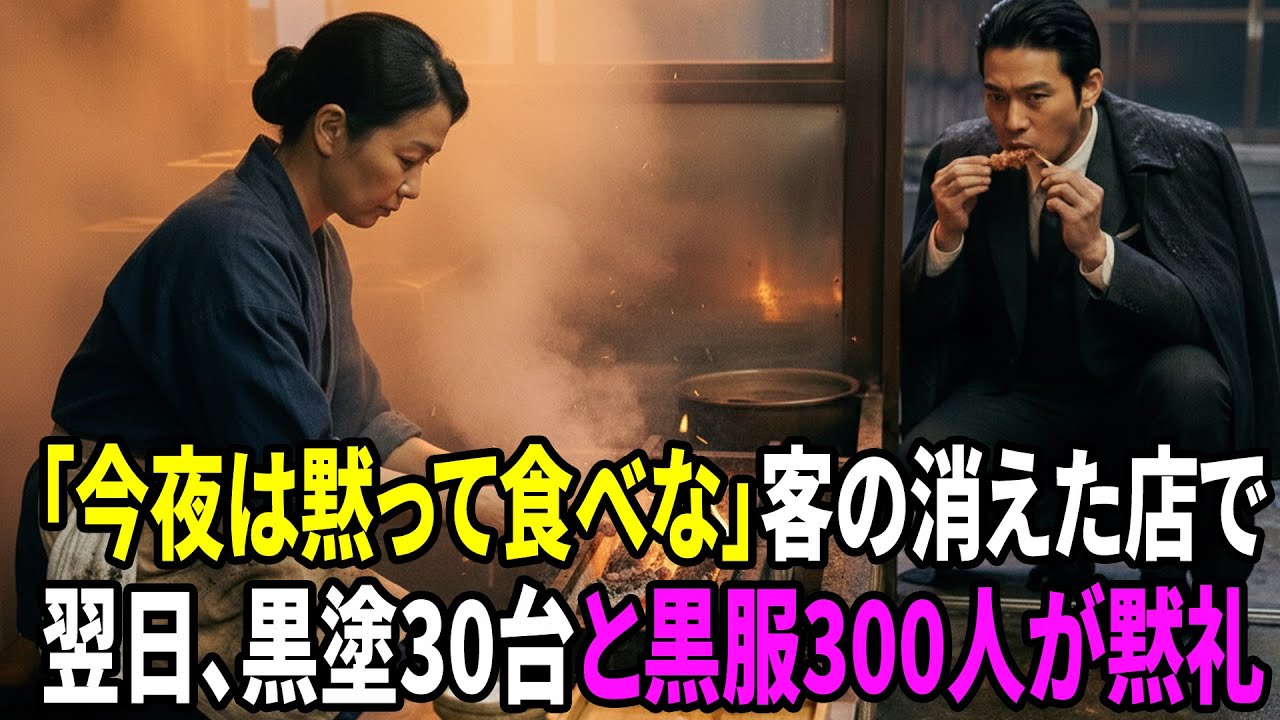 【感動する話】「今夜だけは、黙って食べな」客が来なくなった焼鳥屋の女将が傷だらけの男を匿ったら、翌日黒塗り30台と黒服300人が黙礼…