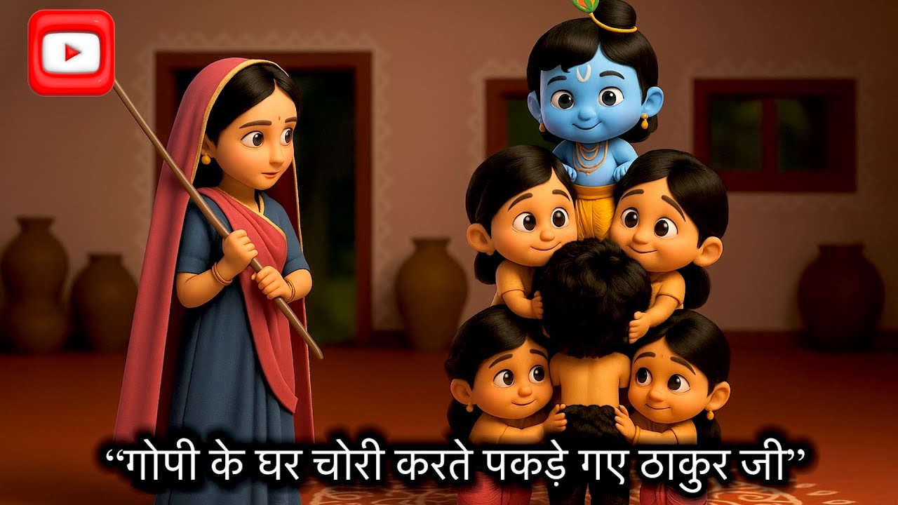 गोपी के घर चोरी करते पकड़े गए ठाकुर जी|| thakur ji ki katha,Krishna leela #ai #krishna @BhaktiPath 