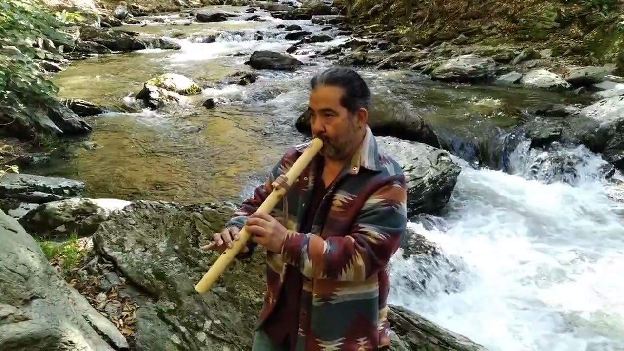René plays the Blue Bear G Minor Native American Flute at Bash Bish Falls.