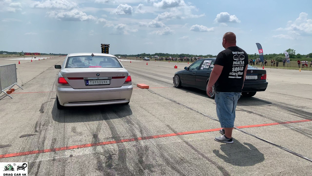BMW e65 6.0 v12 vs BMW e36 5.0 v12 drag race 1/4 mile 🚦🚗  - 4K