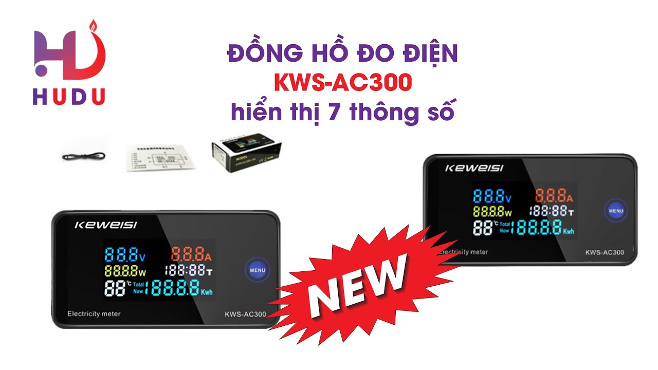 Đồng hồ đo điện AC KWS AC300 hiển thị 7 thông số 100A | Đông hồ đo công suất số điện tiêu thụ