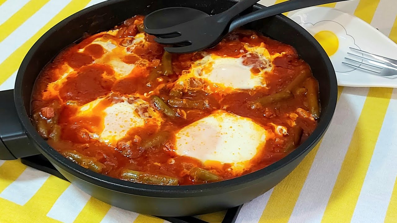 🥚🍽 HUEVOS AL PLATO CON JUDÍAS VERDES EN SARTÉN 🍳 // BEATRIZ COCINA