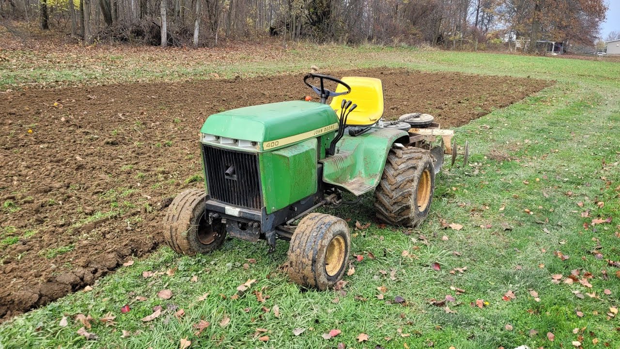 discing the garden with 1975 John Deere 400 and brinly double disc