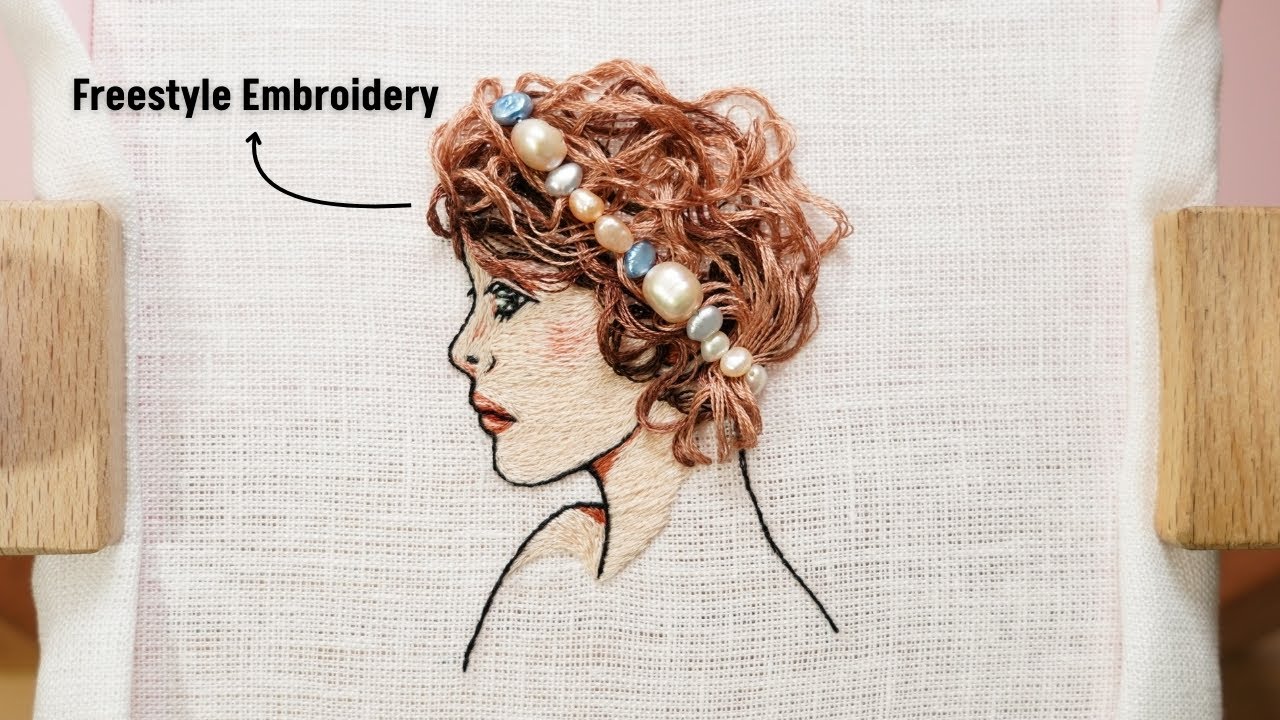 Side Portrait with 1920s-Inspired Hairstyle Embroidery Design | Freestyle Embroidery Art