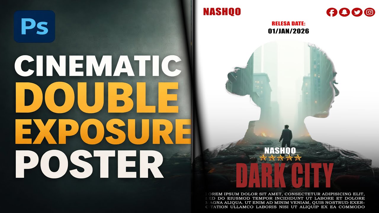 Cinematic Poster Design Tutorial in Photoshop | Double Exposure Effect