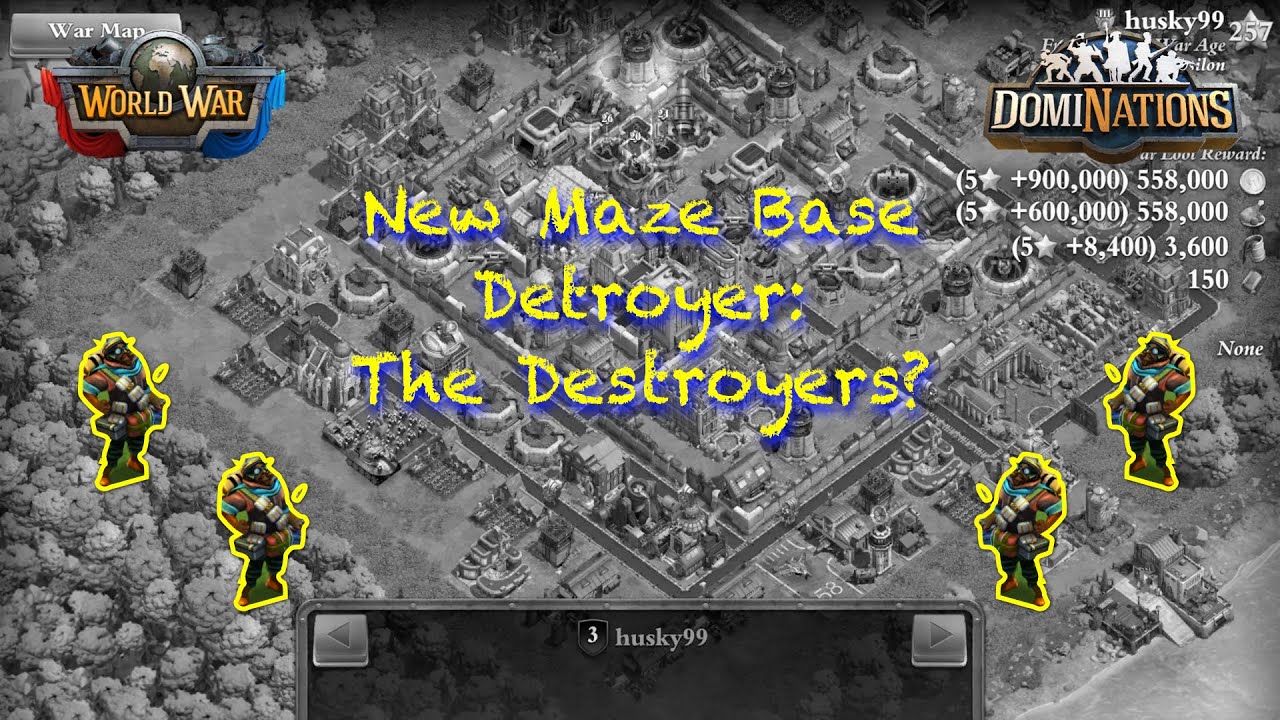 DomiNations Attack vs husky99 | L257 | Team Epsilon | Destroyers vs Maze Layout | 2019.01.14