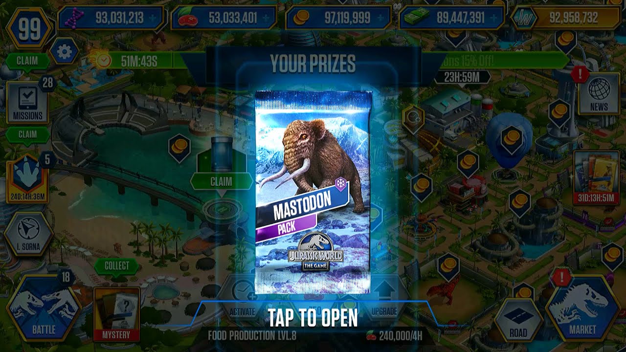 LUCKY GET MASTODON PACK AND X2 CARBONEMYS | JURASSIC WORLD THE GAME