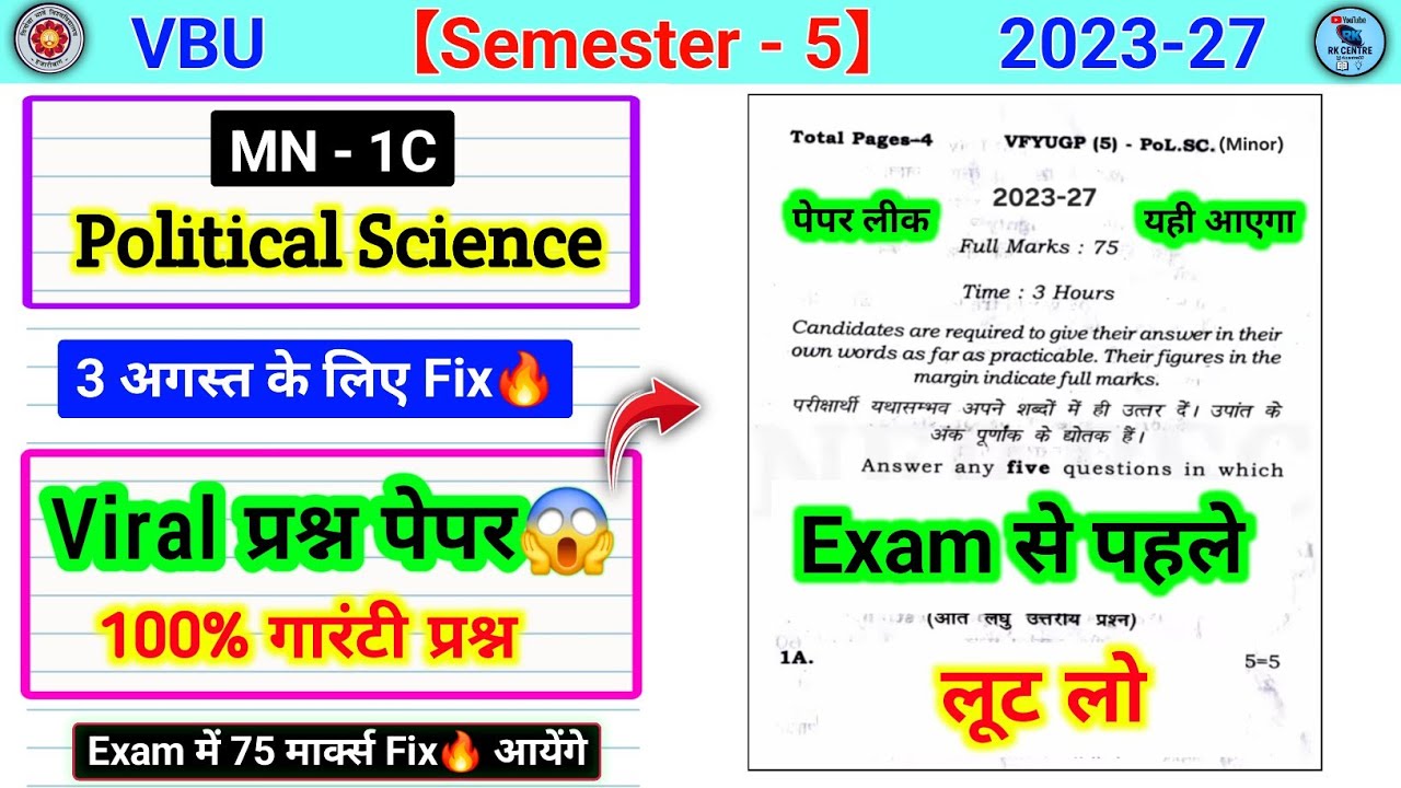 Vbu sem 5 MN 1c political science Viral question paper। Bhumandlikaran kya hai iske Pramukh Ghatak