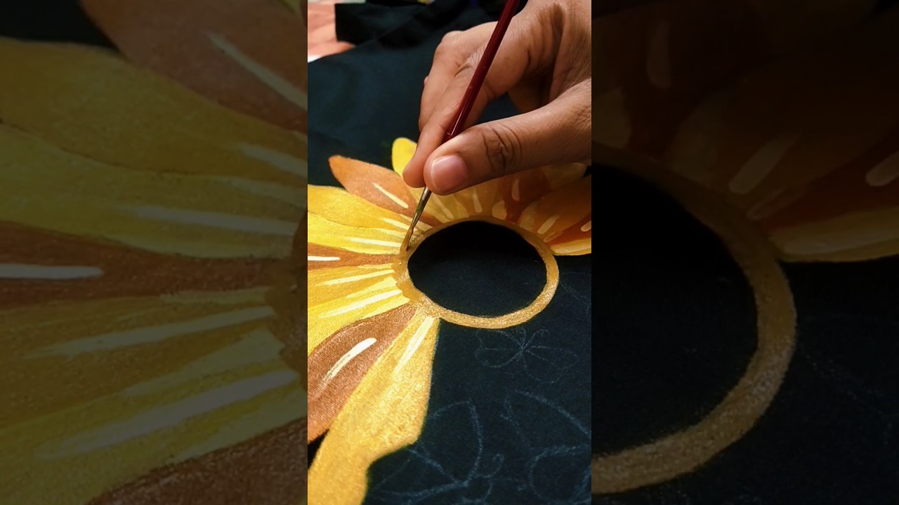 sunflower painting on black tote bag ❤️🛍️ #ytshorts #totebagpainting