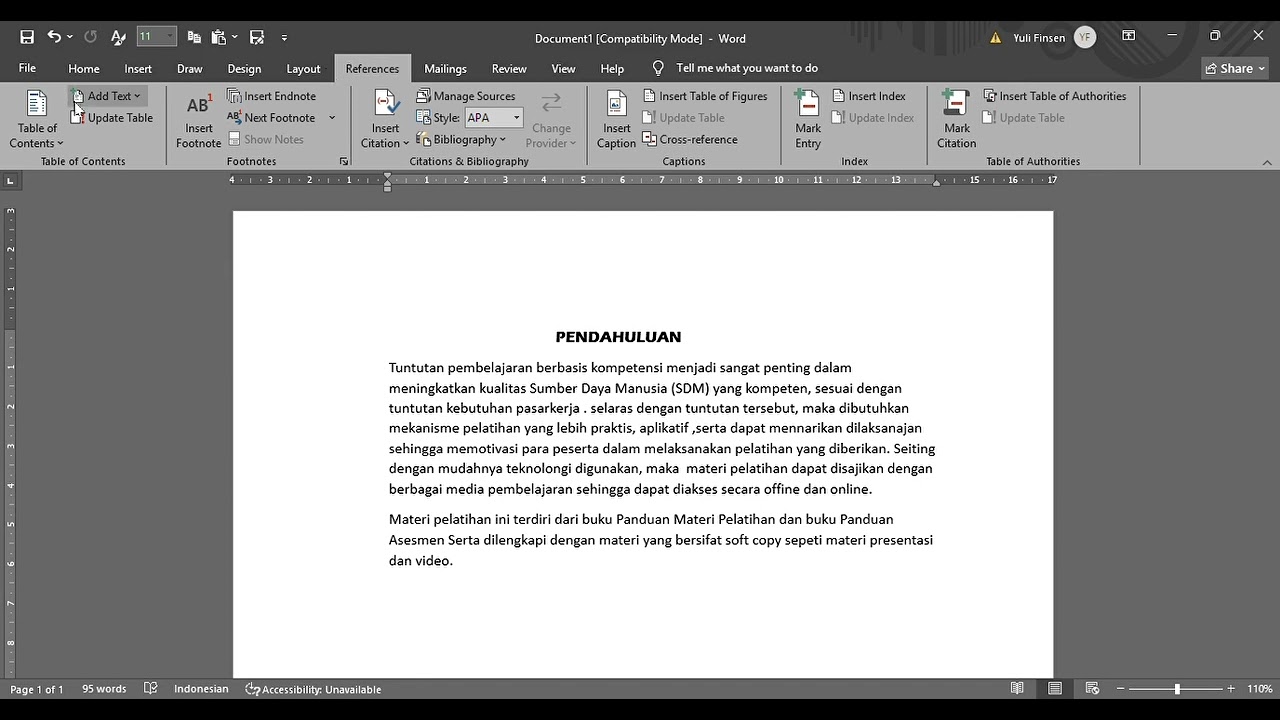 Ms Word dan tambahkan catatan kaki ( footnote) ke dalam dokumen tersebut