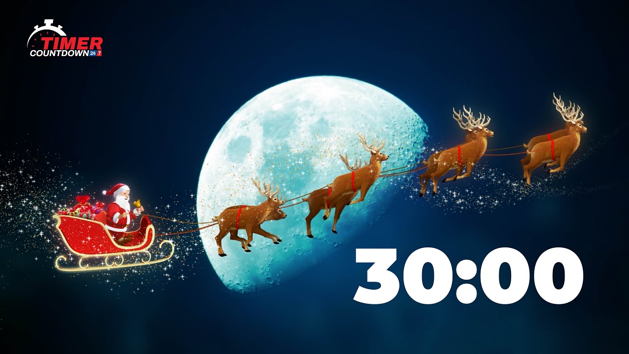 30 Minute Christmas Timer 🎅🌙 | Santa Flying Countdown with Magical Holiday Ambience