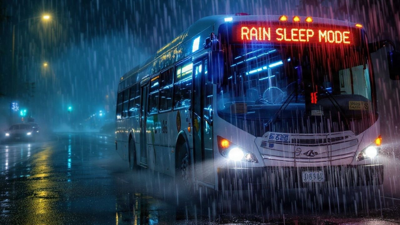 Spok&oacute;j bez granic: 4K HDR Deszcz na szybie autobusu 🌧️ Brązowy szum dla głębokiego snu i ADHD (11 g
