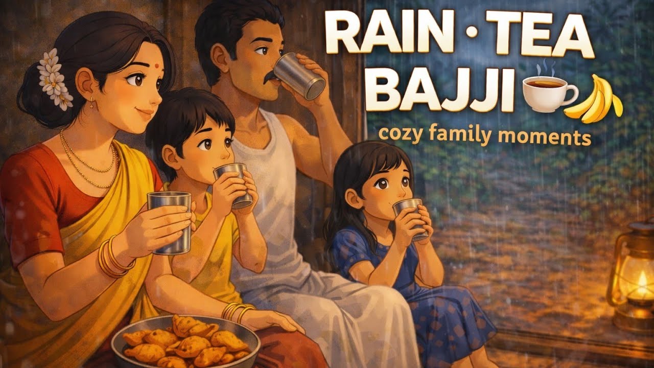 Rainy Evening in Village 🌧️ Banana Bajji & Tea ASMR | Cozy Family Moments