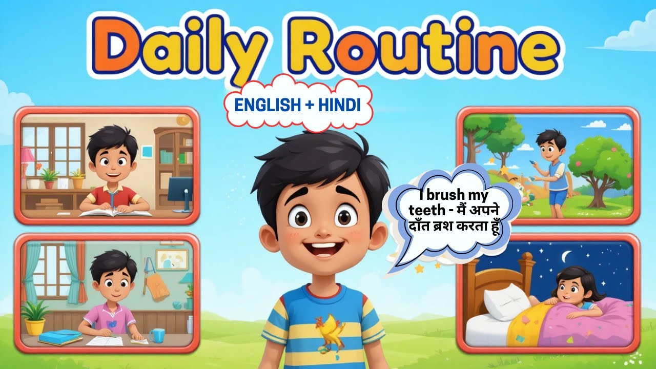 🌞 Daily Routine Sentences for Kids in English & Hindi | Easy Daily Use Sentences
