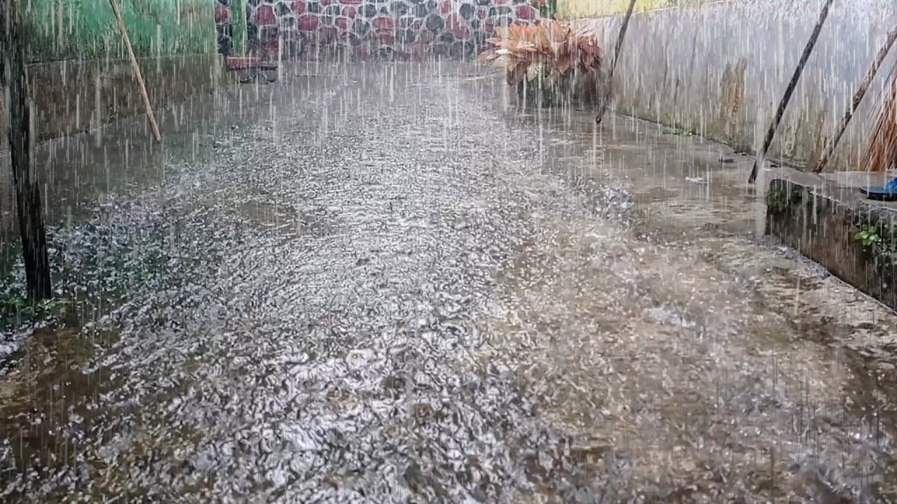 The sound of rain as a lullaby, the atmosphere of rain in rural Indonesia