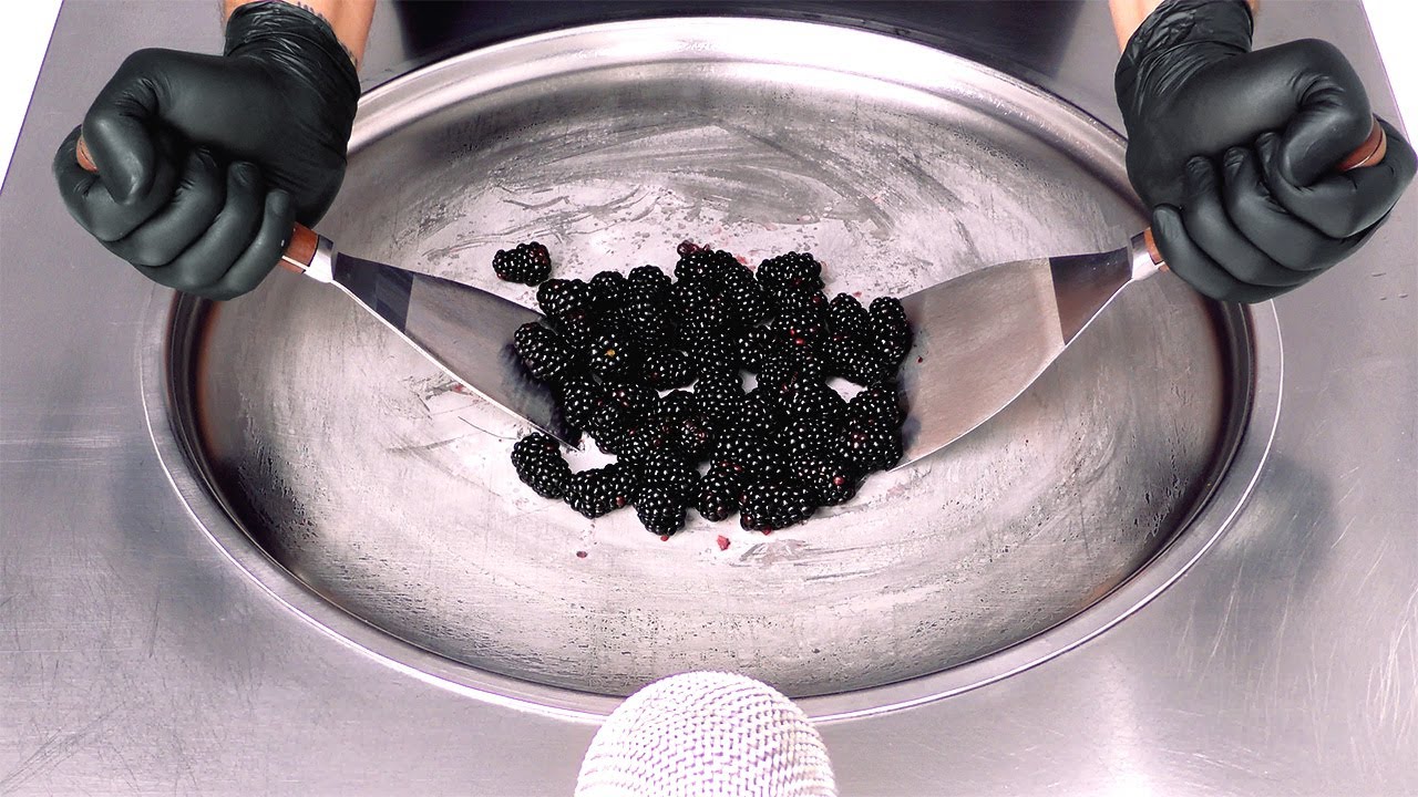 Blackberry Ice Cream Rolls - how to make fresh Blackberries to black Berry Ice Cream | ASMR