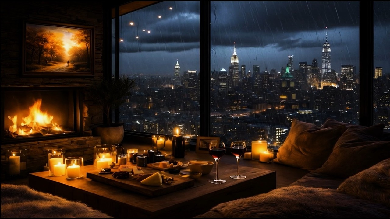 In a comfortable space, I fall asleep while watching the rainy New York night view.
