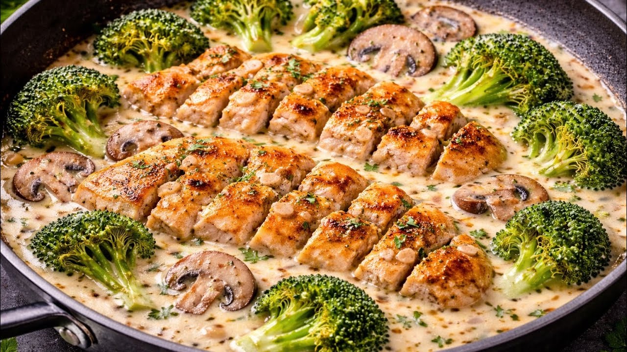 Creamy Chicken with Broccoli & Mushrooms | Easy One-Pan Recipe