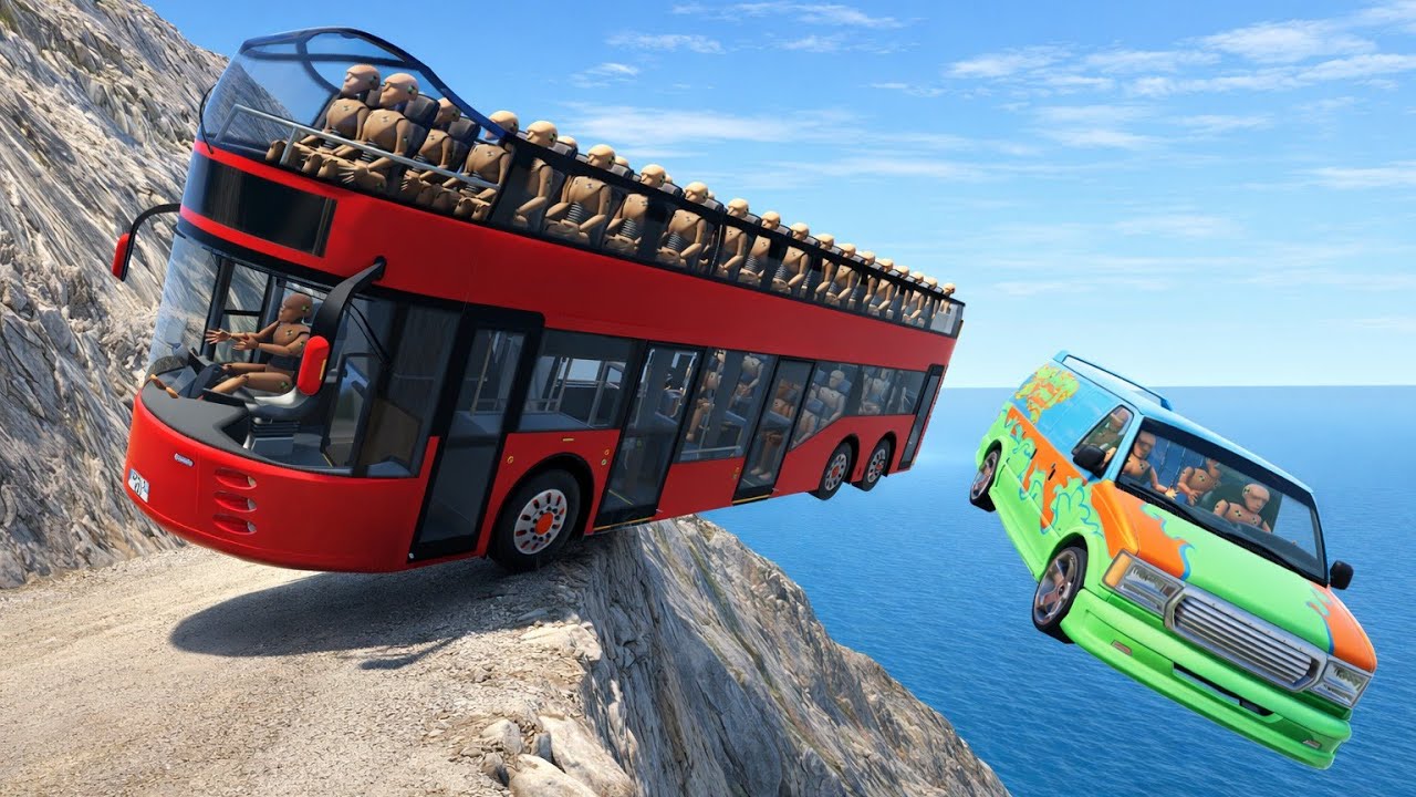 High-Speed Bus vs Van Crash Off Cliff😱! | BeamNG.drive