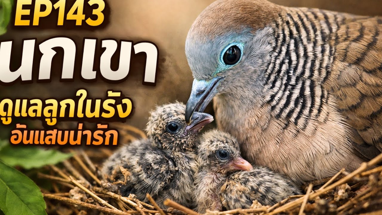 EP143 นกเขา This close-up footage captures the intimate moments of a Zebra Dove tending to its nest.