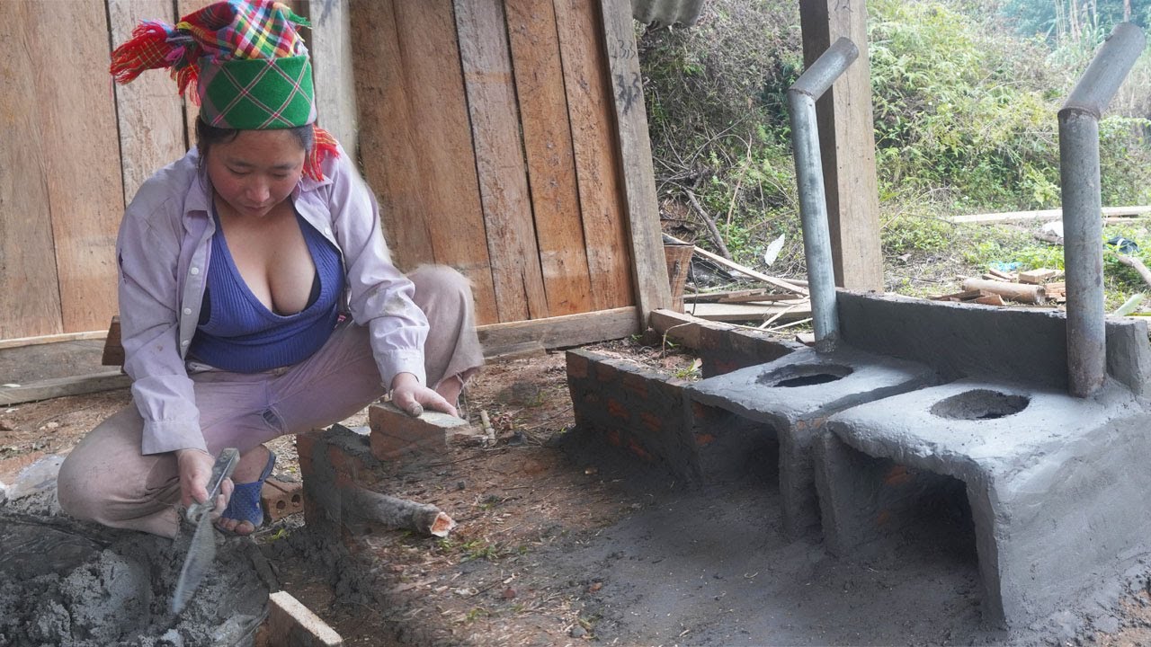 Single mother builds a new life in the forest after fleeing her ex-husband - Build kitchen