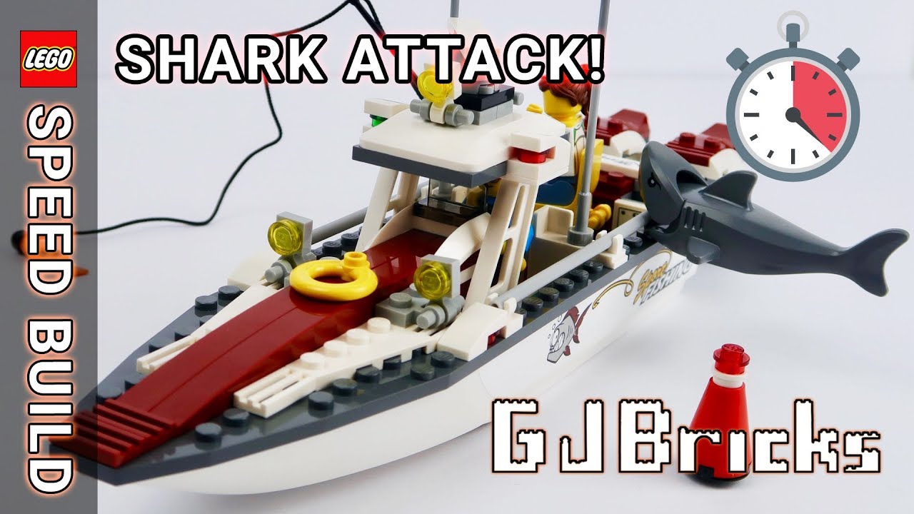 LEGO City Fishing Boat Speed Build and Stop Motion SHARK ATTACK! (Set 60147)