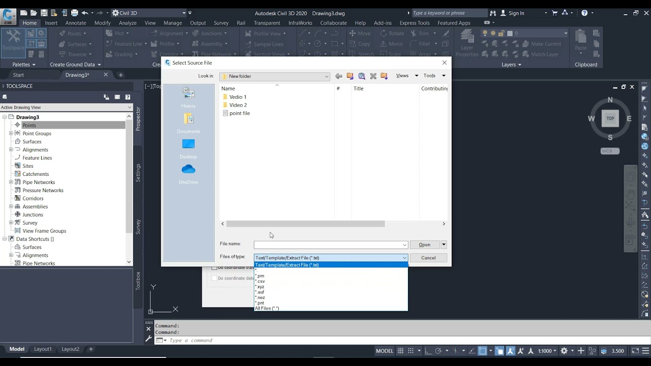 import a Point File in Civil 3D 2020