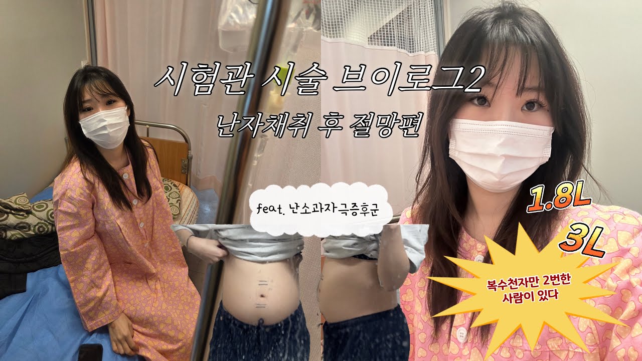 [시험관 브이로그] 난자채취 후 복수찬 사람 | 난소과자극증후군 | 복수천자만 두번함 | 저승사자랑 하이파이브 하고 옴 | 난자채취 후 부작용 통증 