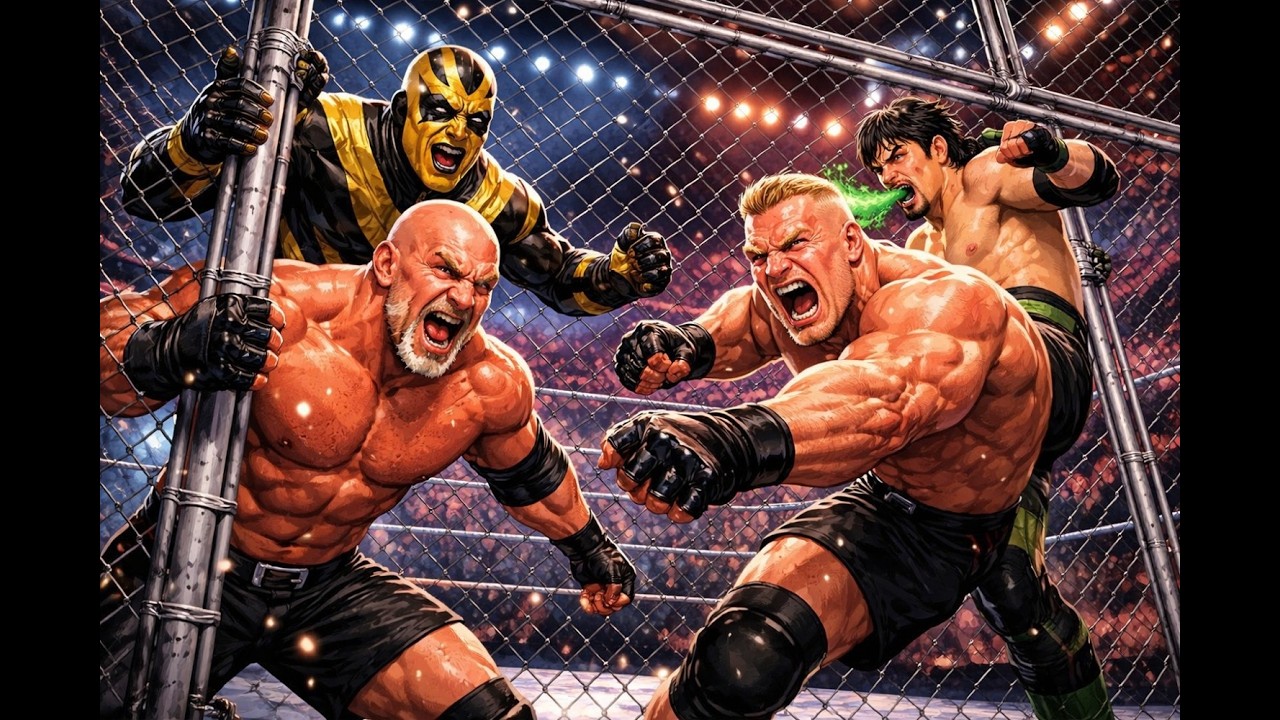 Steel Cage Showdown! Goldberg & Goldust vs Brock Lesnar & Tajiri 🔥