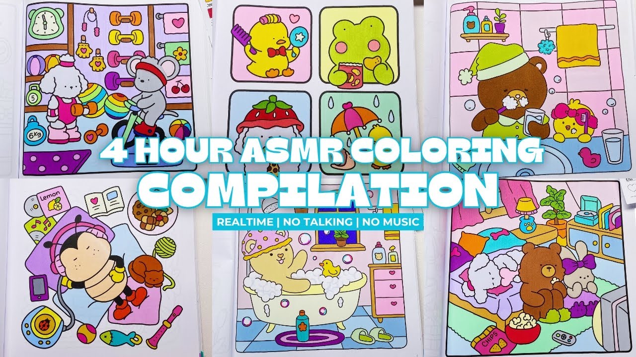 4+ HOUR ASMR REALTIME COLORING COMPILATION