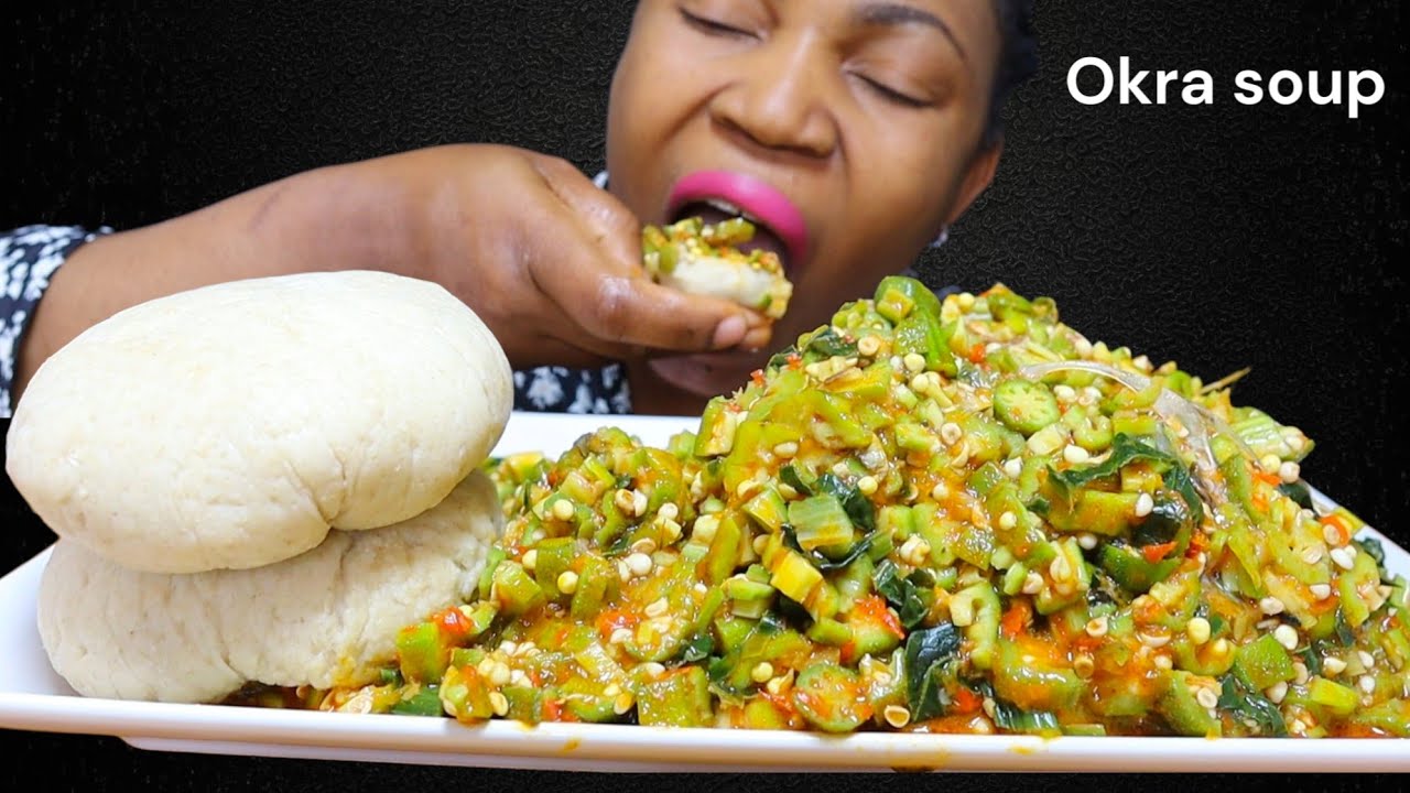 ASMR MUKBANG, FUFU WITH OKRA SOUP. MASSIVE AND MESSY EATING.