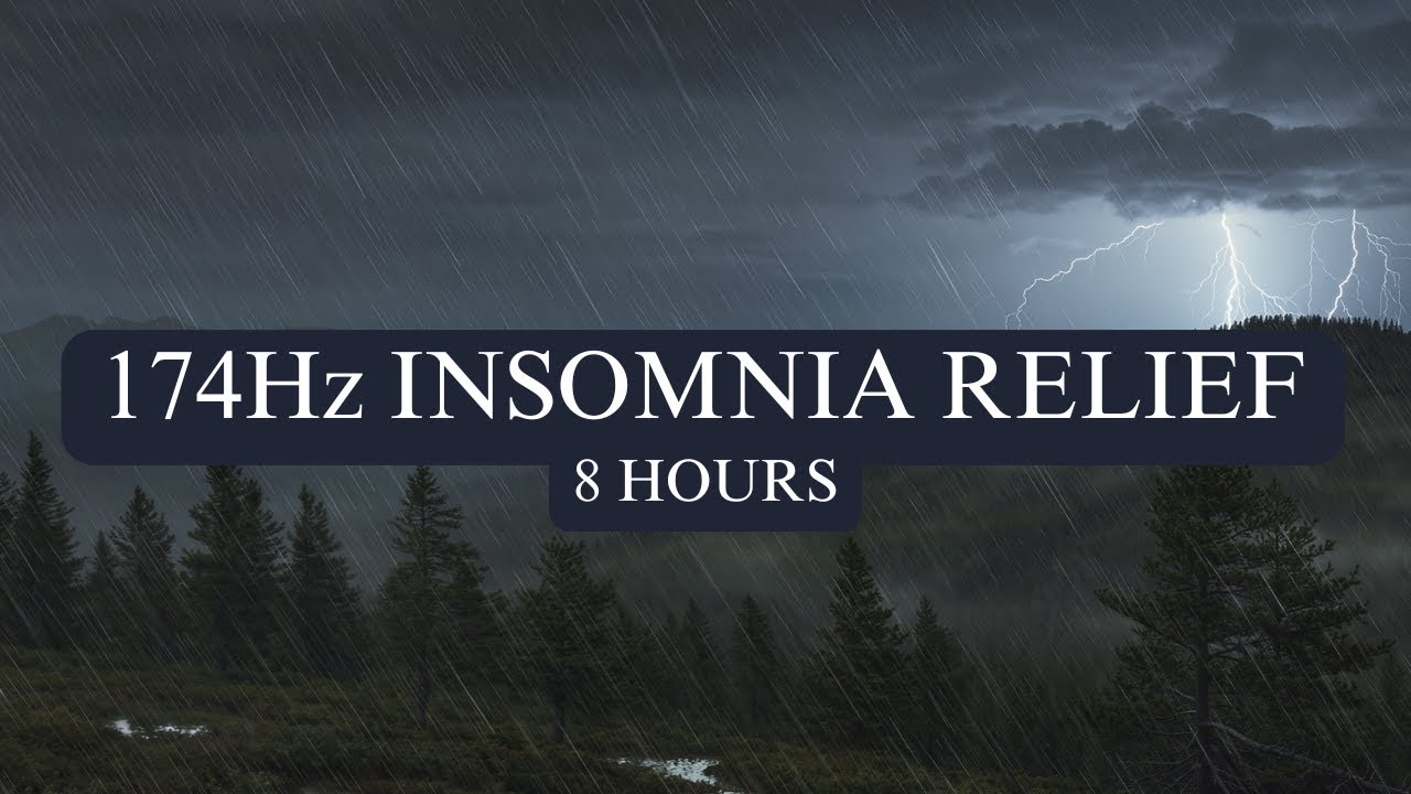 174Hz Deep Sleep Music + Heavy Rain  8 Hours Healing Frequency for Insomnia & Pain Relief