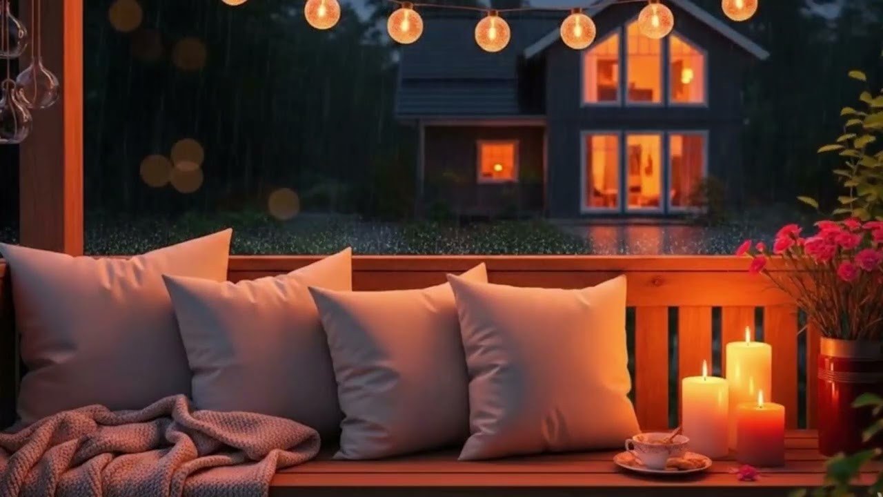 🎹 Rainy Night Piano | Jazz Piano with Rain Sounds, Thunder & Cozy Balcony Ambience