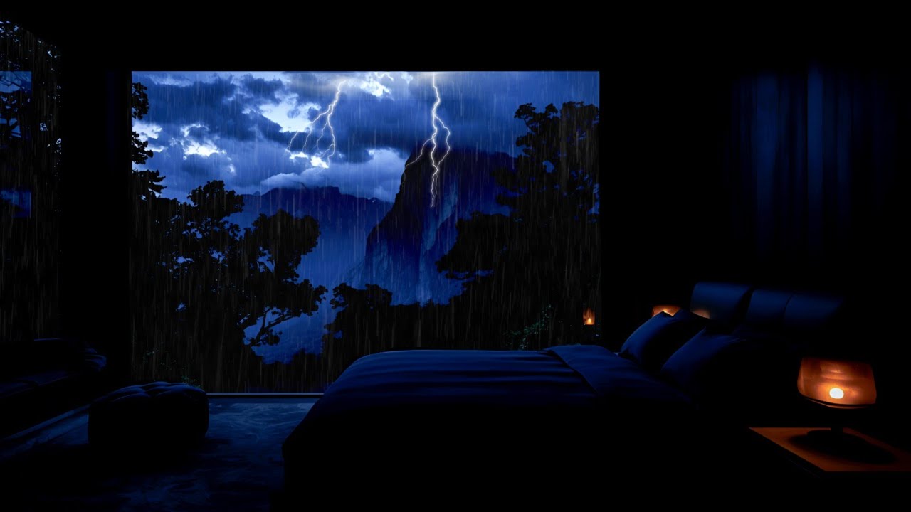 Heavy Rain by the Window 🌧️ Warm Bedroom Ambience for Sleep, Study & Focus
