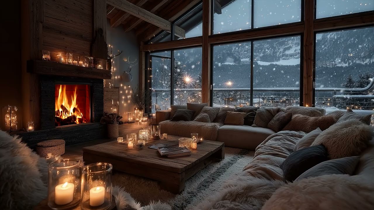 Cozy Crackling Fireplace and Gentle Piano Sounds for a Peaceful Winter Night to Sleep and Study