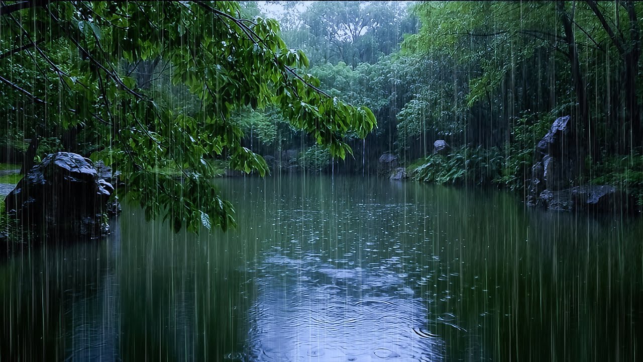Naturally Fall Asleep with Soft Forest Rain | ASMR Rain falling on Beautiful Forest Lake