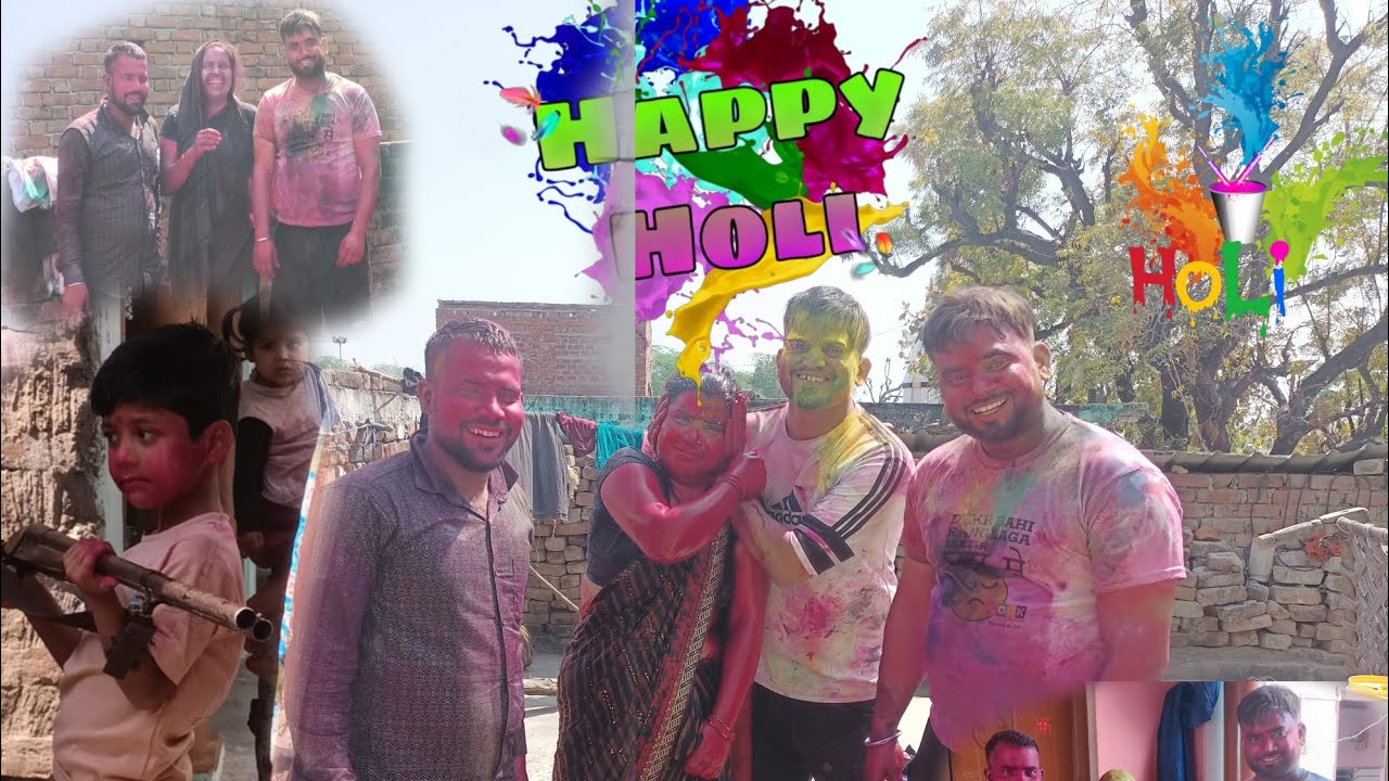 vno -220 Village Holi Vlog मम्मी को रंग लगाते ही बच्चे ने निकाली बंदूकफिर शुरू हुई कीचड़ वाली होली💦