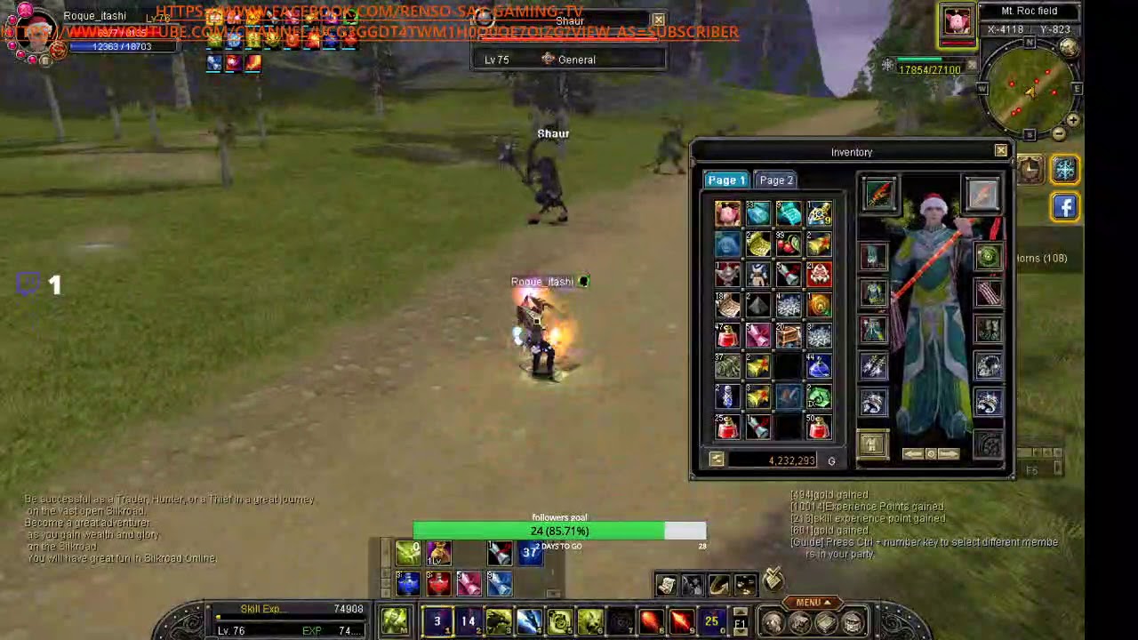 Silkroad Online full INT lvl 76 racing to lvl140 not a bot, Roc Mountain Shaur quest