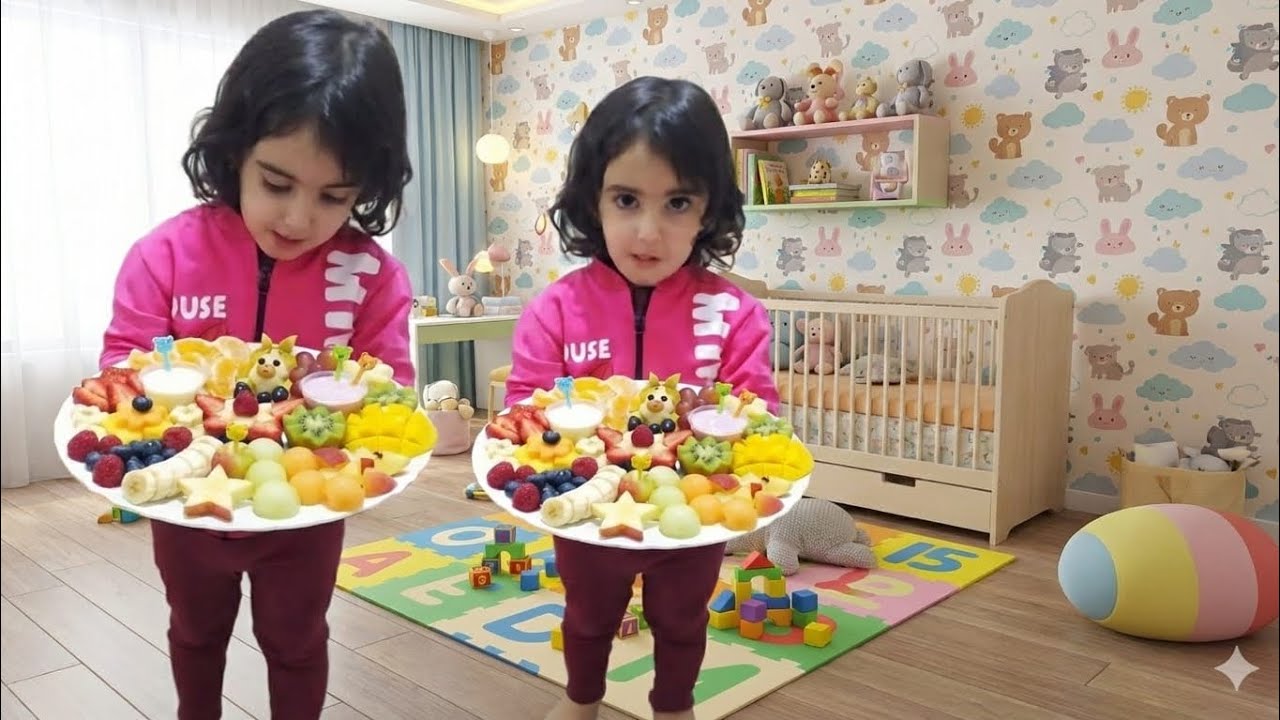 🍊🍌MİNA BABASINA KENDİ ELLERİYLE MEYVE TABAĞI HAZIRLIYOR🥰🤗. Mina is preparing fruit for her father. 