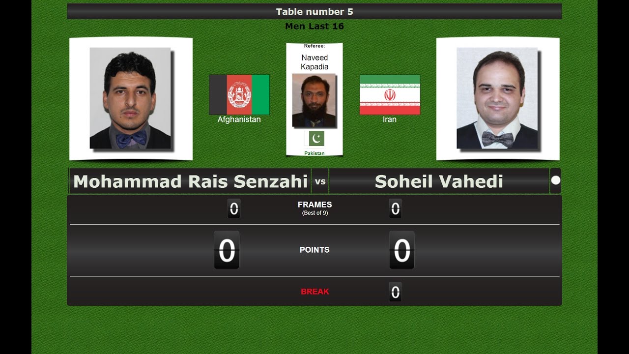 Snooker 6 reds Last 16 : Mohammad Rais Senzahi vs Soheil Vahedi