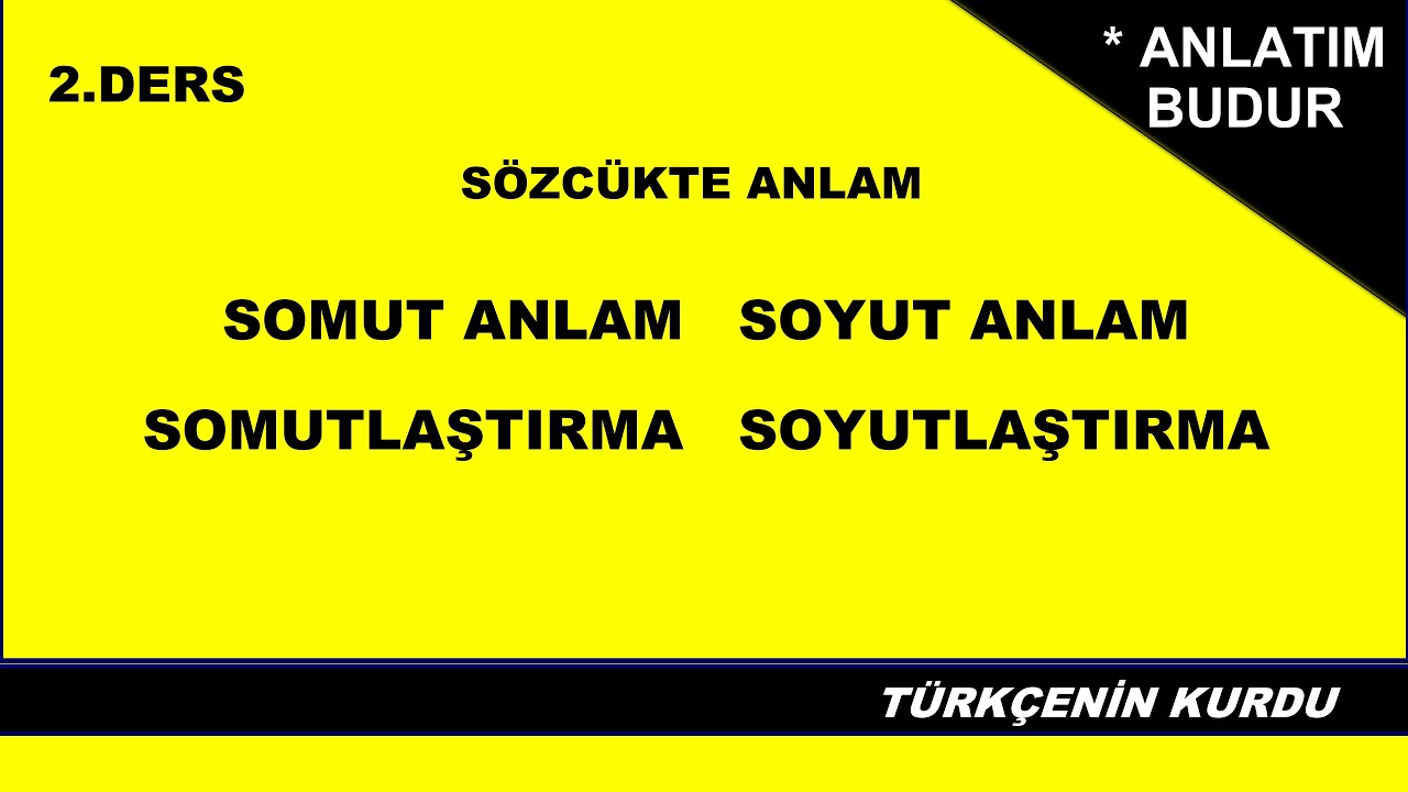 S&ouml;zc&uuml;kte Anlam | Somut Anlam | Soyut Anlam | Somutlama | Soyutlama | Somutlaştırma | Soyutlaştırma