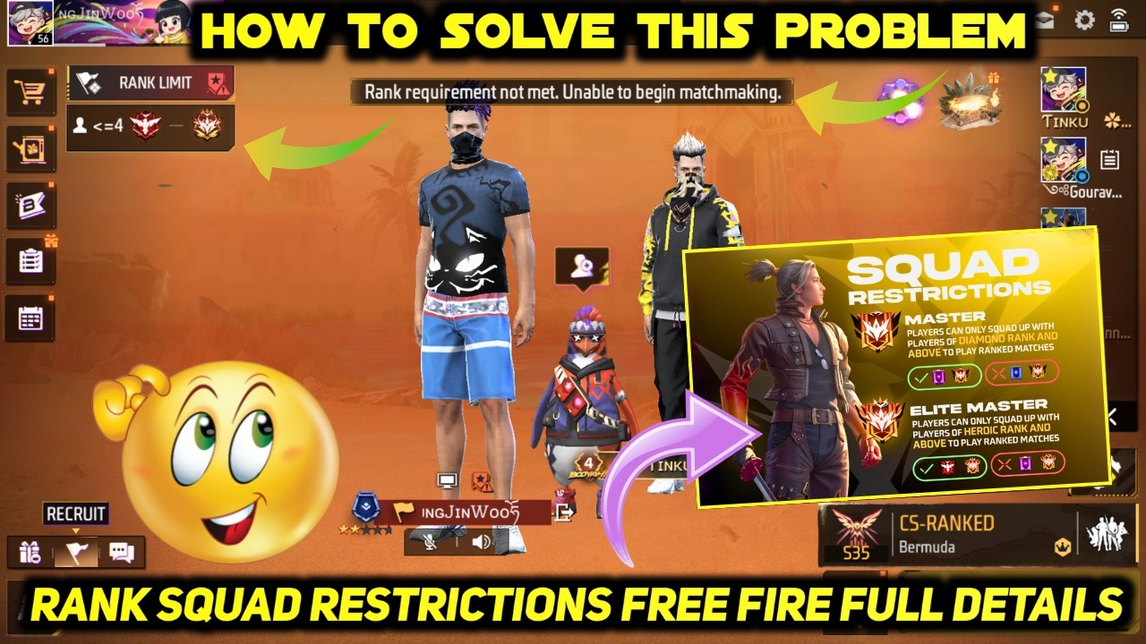 SQUAD RESTRICTION FREEFIRE KYA HAI | RANK REQUIREMENT NOT MET. UNABLE TO BEGIN MATCHMAKING PROBLEM