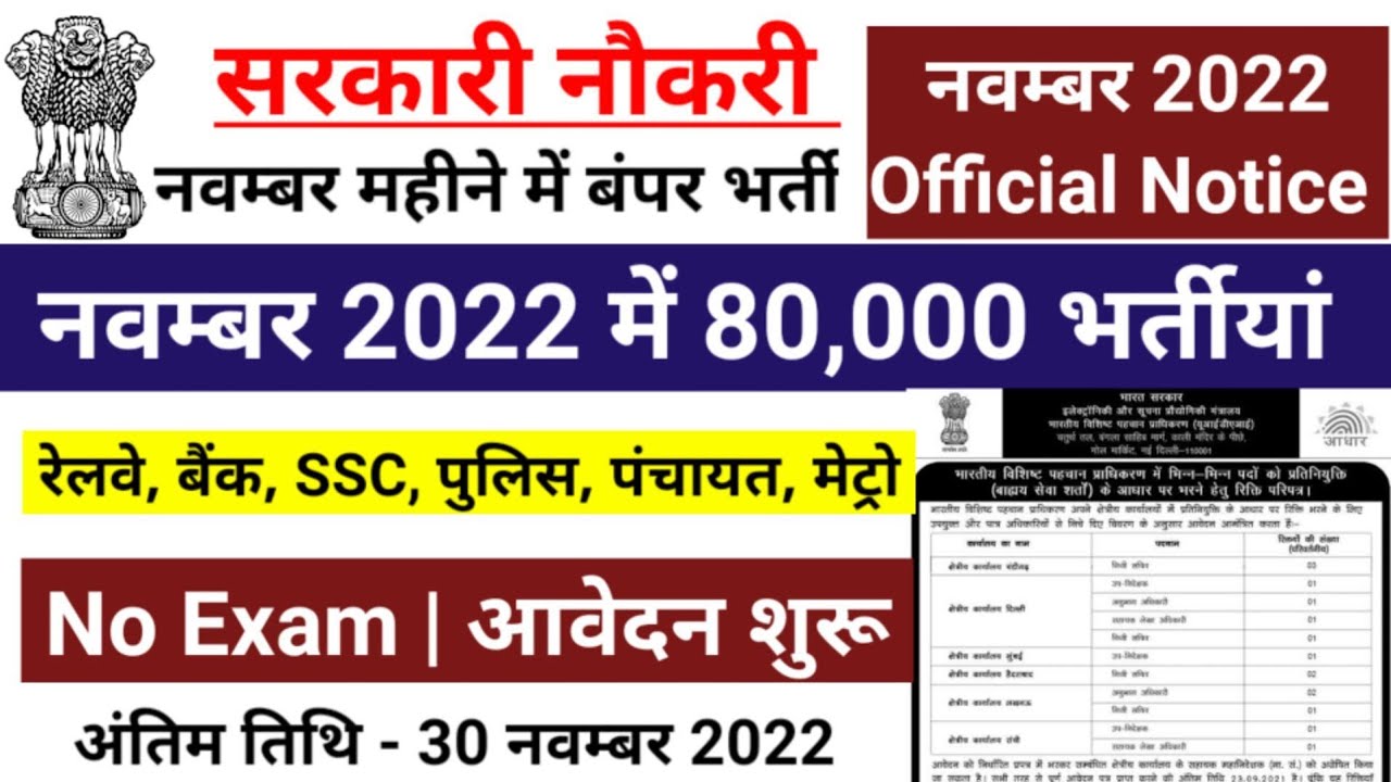 Top 5 Government Job Vacancy in November 2022 | Latest Govt Jobs 2022 / Sarkari Naukri 2022
