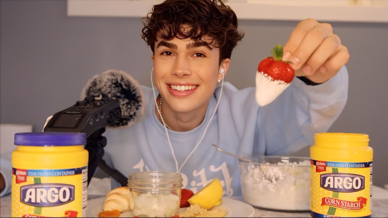 ASMR- Cornstarch Mukbang🌽(Ice Eating, Charcuterie)