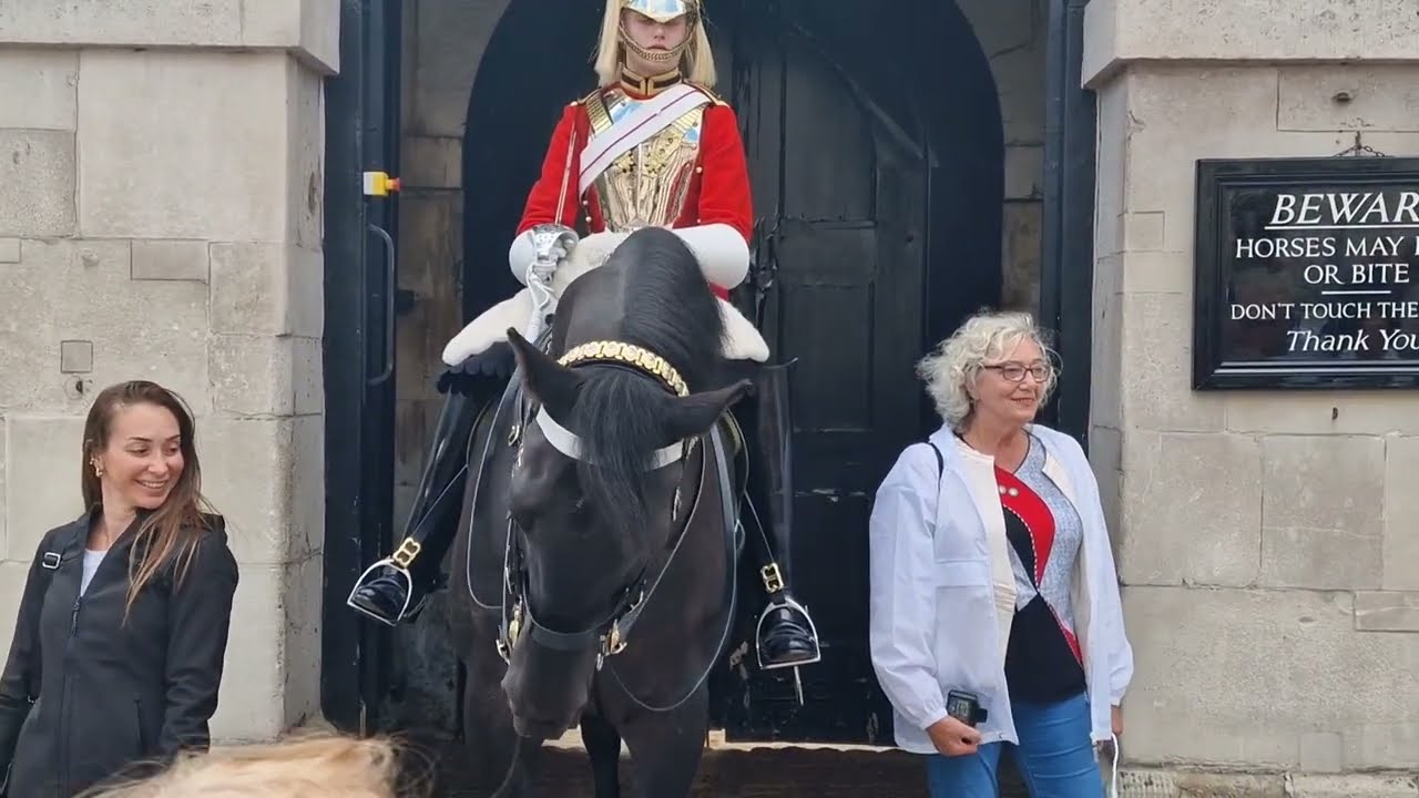 Kings guard told off two tourists for touching him they then tell of there friend for  touching