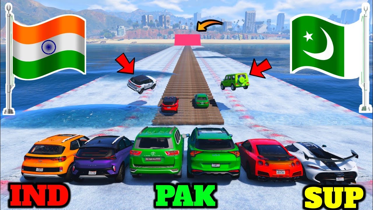 GTA 5 INDIAN CARS VS PAKISTAN VS SUPER CARS MEGA WATER PIPE CROSSING JUMPING - Gta 5 Gameplay