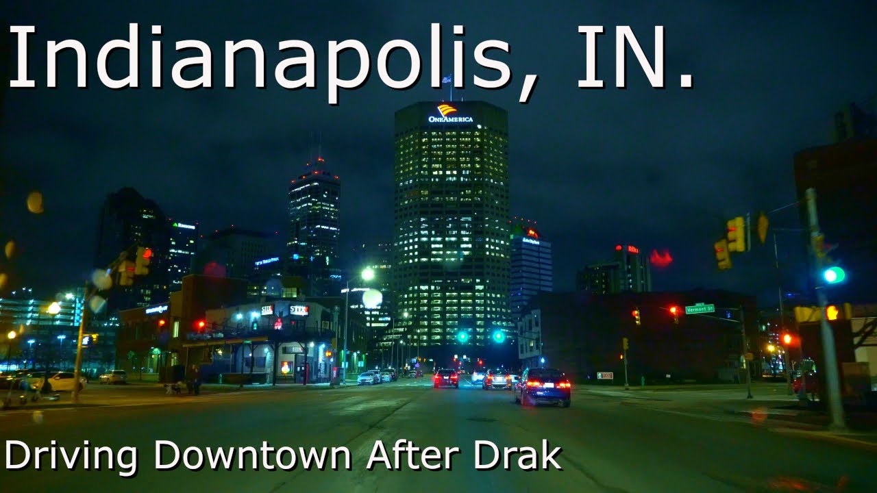Indianapolis, IN.  - 4K HDR - Relaxing Ride, Driving Downtown After Dark