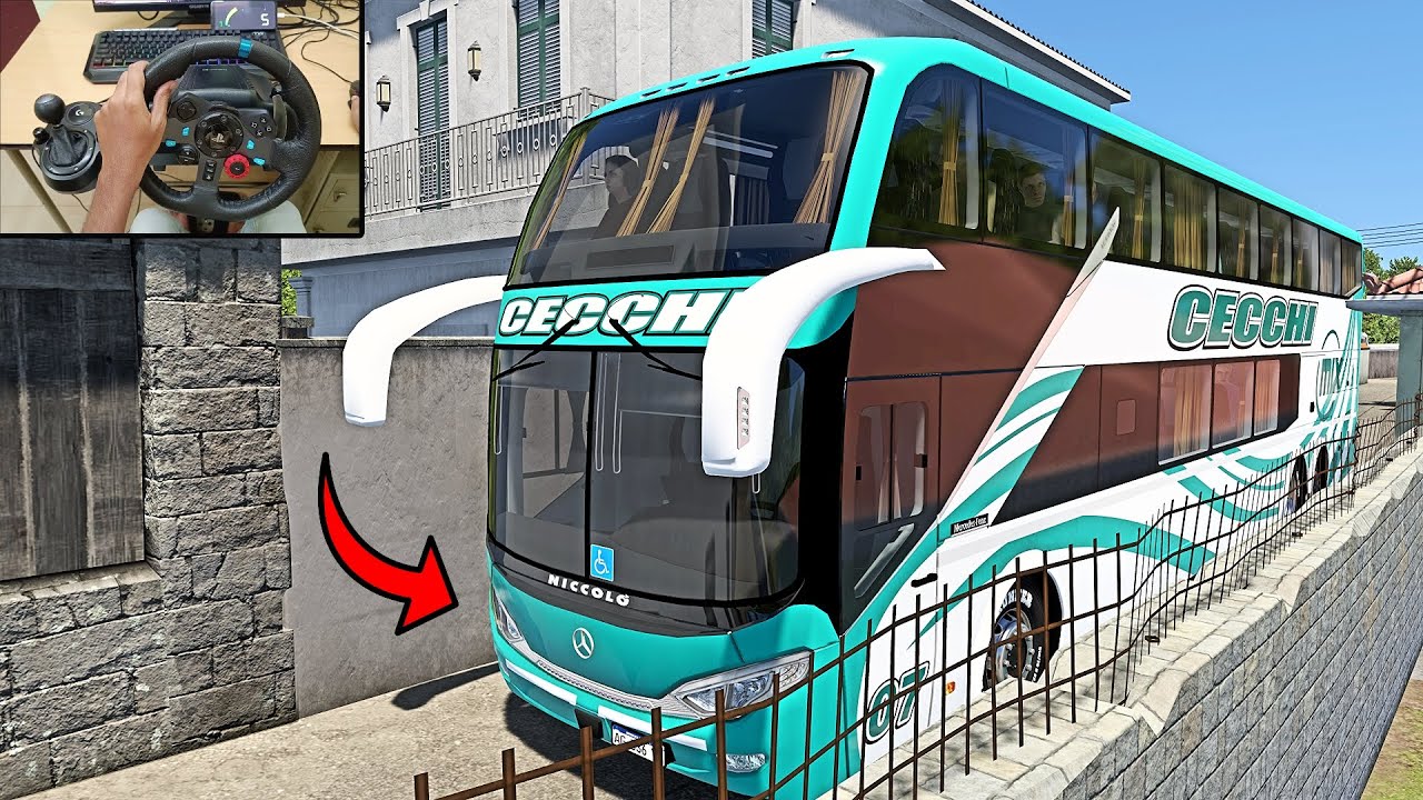 Deluxe Bus driving through small towns of Chios Island - Greece | Bus simulator | Logitech G29 setup