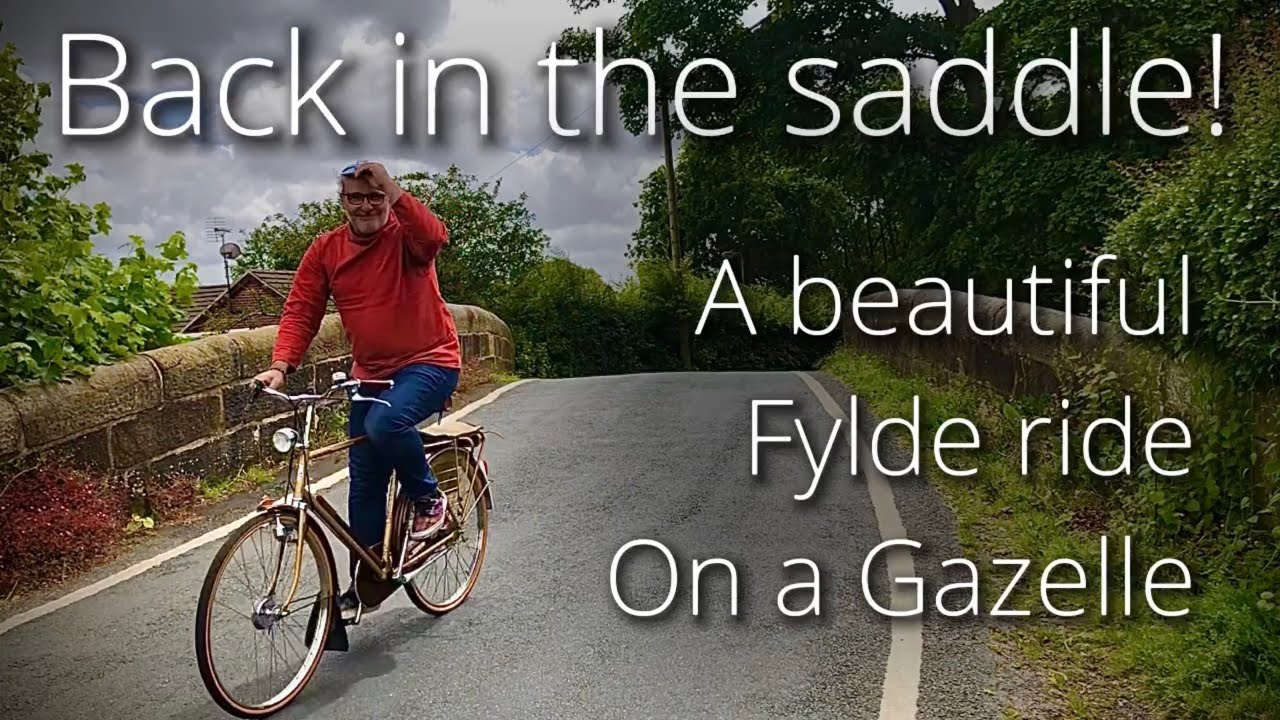 Riding a classic Gazelle Dutch bicycle in beautiful English countryside, in the Fylde of Lancashire.